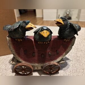 American Chestnut Folk Art AM1402 Three’s a Crowd Crows/ Watermelon on Cart